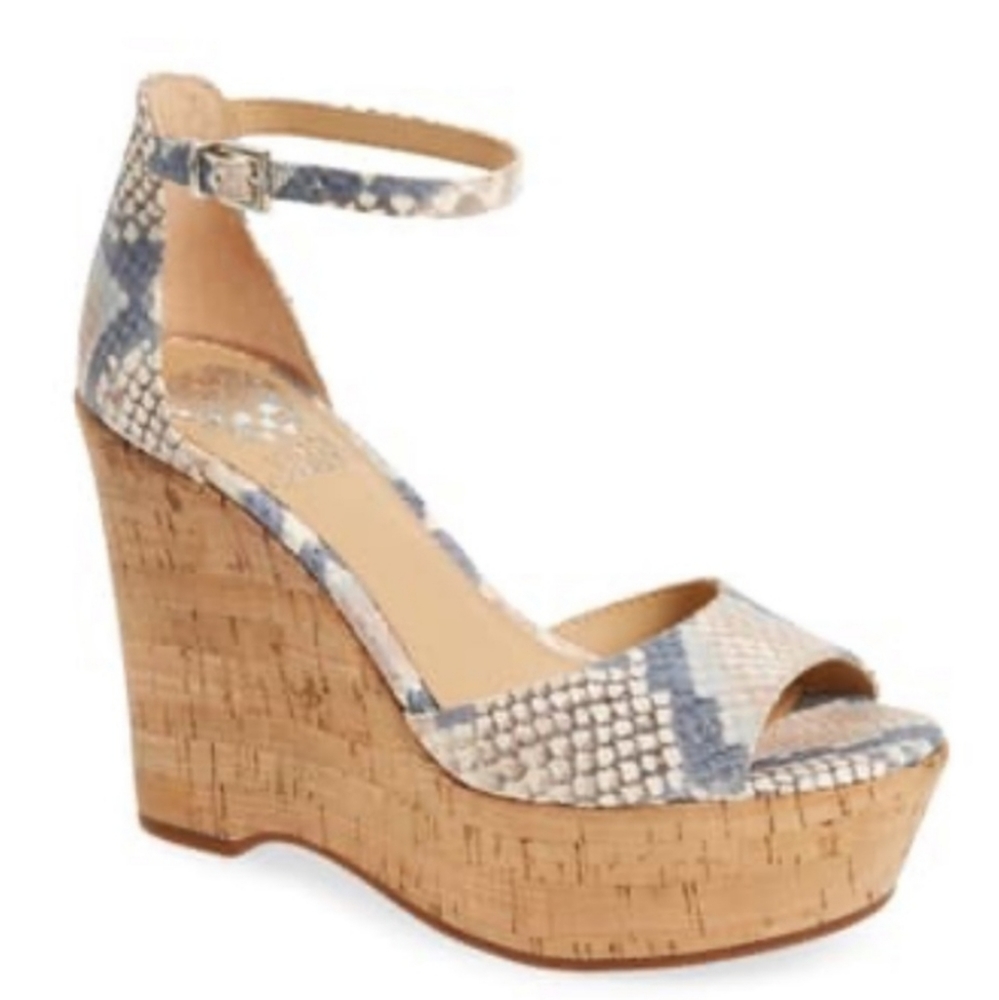 Vince Camuto - Snake Print Leather Ankle Strap Platform Sandal